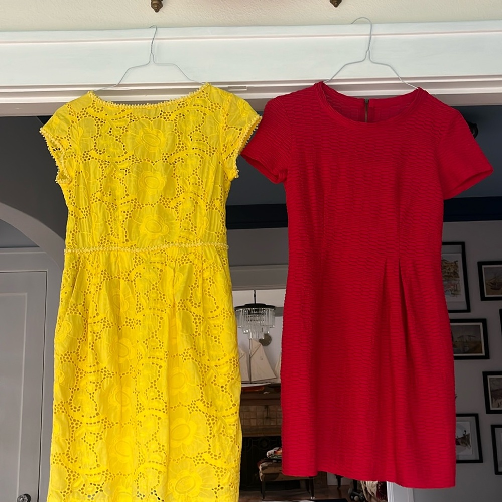 Nanette Lepore Bright Yellow Eyelet Lace Short Dress and red dress